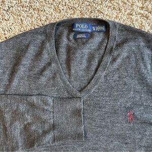 Polo Ralph Lauren Men's XL Merino Wool V-Neck Sweater Gray Classic Custom Fit